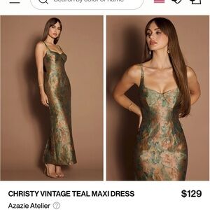 Azazie Elegant Green and Gold Maxi Dress